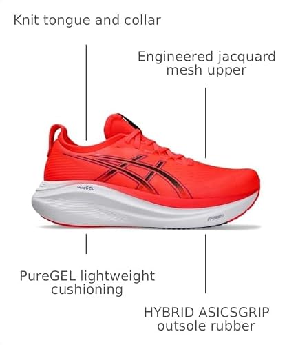 ASICS Men's Gel-Nimbus 27 Running Shoe, 10.5, Flash RED/Black