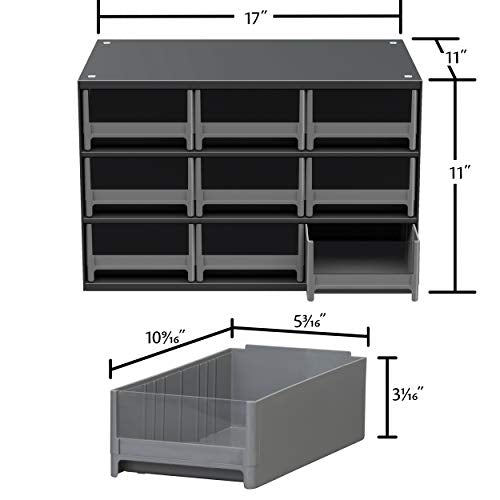 Akro-Mils Steel Garage Storage Cabinet, Small Parts Organizer Metal Cabinet for Hardware, Nails, Screws, Bolts, Nuts, and More, 17" W x 11" D x 11" H, 9-Drawer, Gray Cabinet/Gray Drawers (19909)
