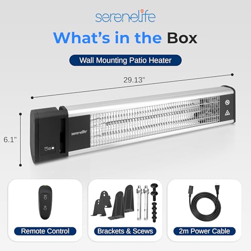 SereneLife Portable Infrared Indoor and Outdoor Electric Space Heater with Remote, IP65 Approved, 1500 Watt Wall-Mounted Hanging for Patio, Restaurant, Backyard, Garage, Decks, Gazebos, Cafes