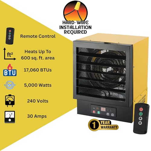 Dura Heat EWH5510 Electric Forced Air Heater with Remote Control 17,060 Btu, Yellow, Large