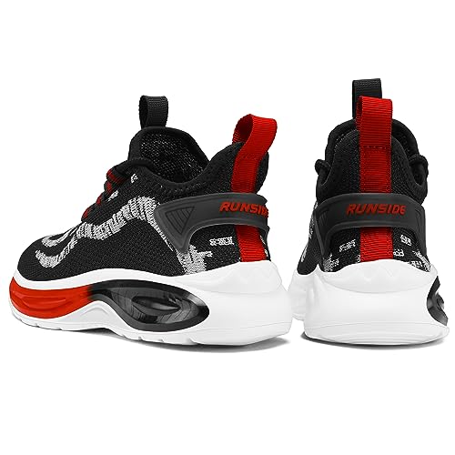 RUNSIDE Boys Girls Sneakers for Outdoor, Size 6 Big, Black/Red