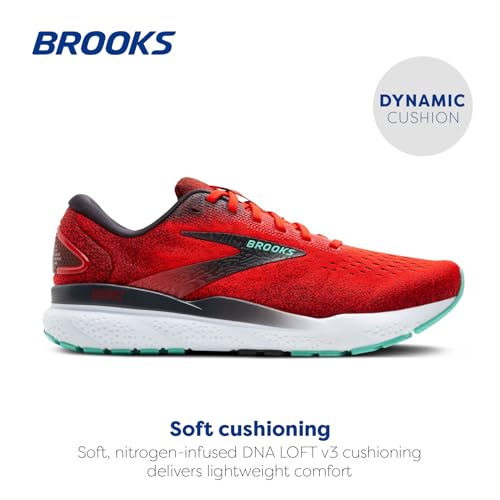 Brooks Men’s Ghost 16 Neutral Running Shoe - Fiery Red/Ebony/Cockatoo - 9 Medium