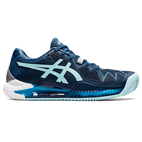 ASICS Resolution 8 Clay Women's Sand Court Tennis Shoe Grey White, Light Indigo Clear Blue, 9 US