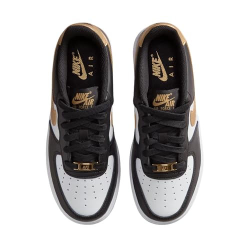 Nike Air Force 1 Big Kids' Shoes (Black/Black/White/Metallic Gold) Size 4
