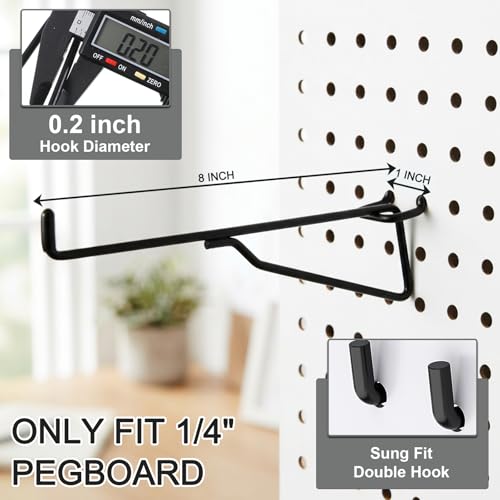 MySHUCE 20 Pack 8" Pegboard Shelf Hooks, 1/4 in Secure&Stable