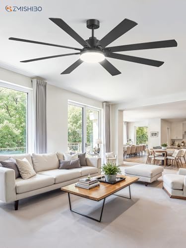 ZMISHIBO 72 Inch Large Ceiling Fan with Remote, Large LED Panel, Black