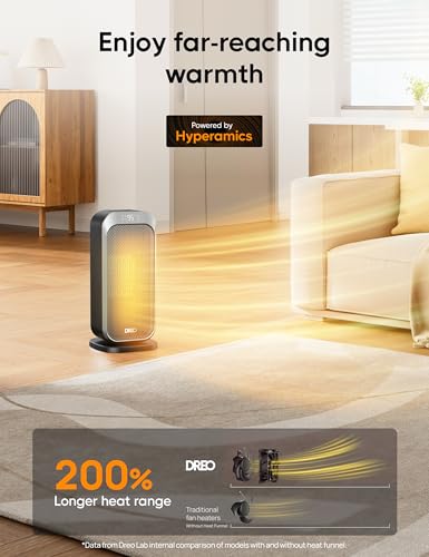 DREO Quiet Space Heater, 1500W Portable Heaters for Indoor Use with Remote, 70° Oscillation, Fast and Safety Electric PTC Ceramic for Desk Office Bedroom, 12H Timer