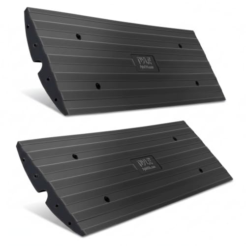 Pyle Car Vehicle Curbside Driveway Ramp - 4ft Heavy Duty Rubber Threshold Bridge Tracks Curb Ramps, 2 Pieces Set (for Car, Truck, Scooter, Bike, Motorcycle, Wheelchair Mobility), Black