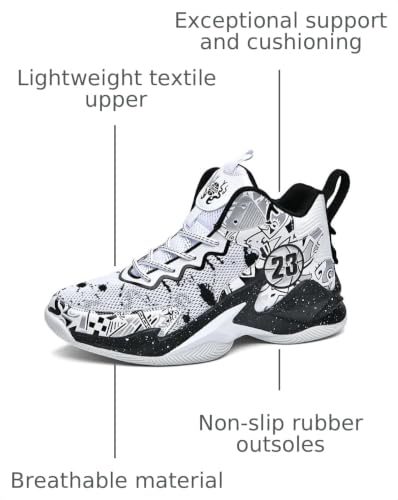 Jevaloo Boy's Basketball Shoes Lightweight Fashion Sneakers White Black
