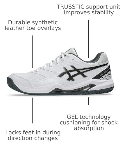 ASICS Men's Gel-Dedicate 8 Pickleball Shoes, 7.5, White/Gunmetal