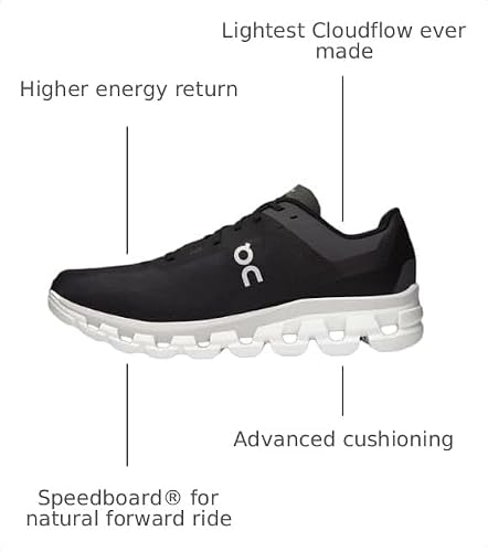 On Women's Cloudflow 4Sneaker, Black White, 8.5 US