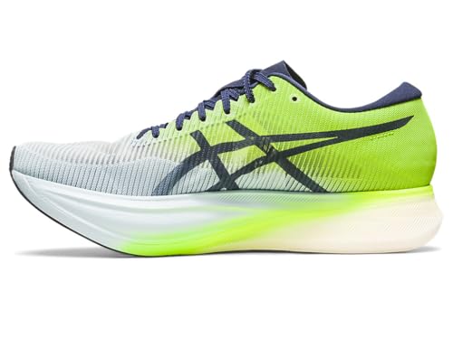 ASICS Unisex METASPEED Edge+ Running Shoes, 10M / 11.5W, Sky/Hazard Green