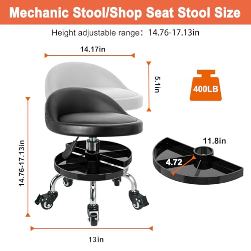 JOSTZHXIN Garage Mechanic Stool Chair Rolling Shop Chair, Height Adjustable Garage Shop Seat, Low Stools with Storage Tray, Rolling Stool for Salon SPA Tattoo (Style 2)