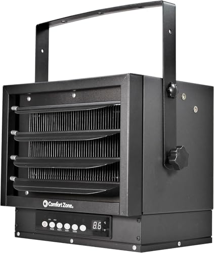 Comfort Zone Hard-Wired Ceiling Mount Garage Space Heater with Remote, 7,500 Watt, 240 Volt, Fan-Forced, Overheat Protection, Digital Thermostat, 12-Hour Timer, Ideal for Garage & Workshop, CZ230ERBK