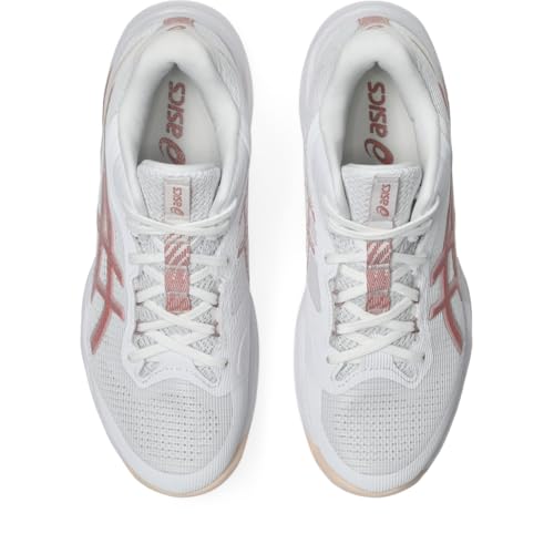 ASICS Women's Netburner Ballistic FlyteFoam Mid Top 4 Volleyball Shoes, 8.5, White/Rose Rouge