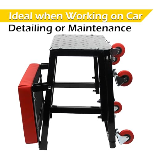 MaxWorks 50880 Garage Creeper Seat and Stool Combo, Workshop Seat with 300 Lbs Capacity, Mechanics Stool with Wheels