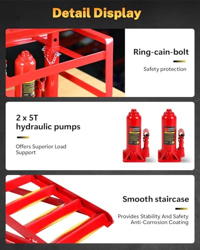 Heavy-Duty Hydraulic Car Ramps 5T Capacity - Adjustable 9.3-14 Inch Height for Cars, SUVs, and Light Trucks