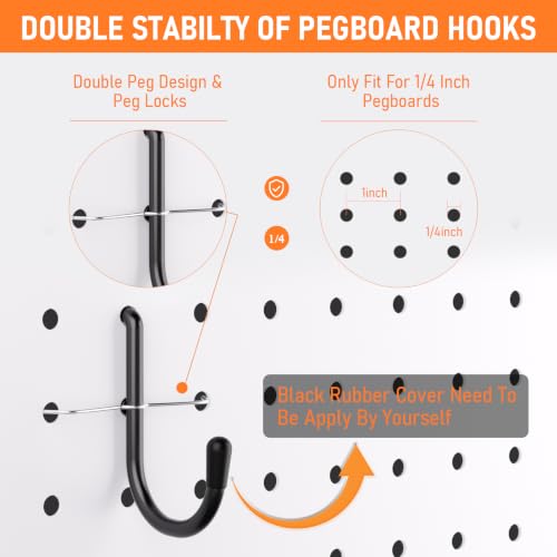 INCLY 176PCS Black Pegboard Hooks with Peg Locks, 1/4" Heavy Duty Metal