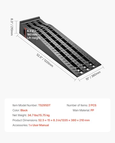 VEVOR Car Ramps, 2 PCS 13000 lbs GVW Capacity, 6.3 in Lift Height, Portable High Profile Car Service Ramps for Home Garage Maintenance and Oil Changes, Heavy Duty for Truck SUV Vehicle Repair, Black