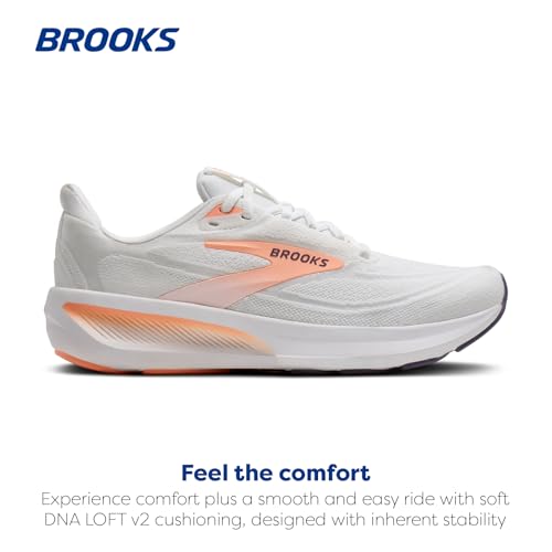 Brooks Women’s Revel 9 Neutral Running & Walking Shoe - White/Cyber Peach/Purple - 9.5 Medium
