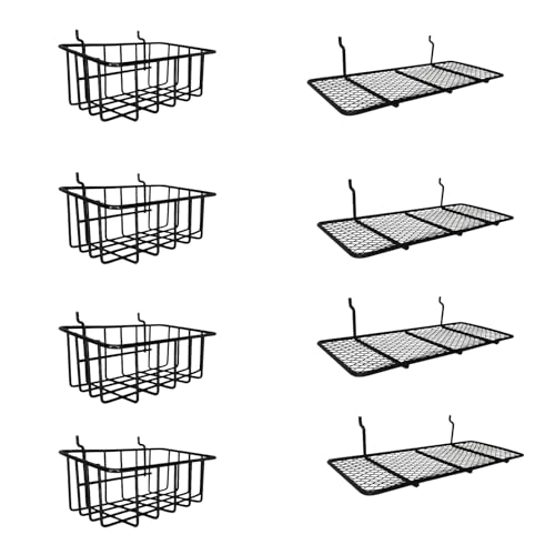 8-Pack Pegboard Baskets & Trays, Container Holders, Pegboard Racks, Wire Shelf, Wall Organizer, Attachments for Organizing Various Tools, Workbench Accessories, Garage Storage (Black)