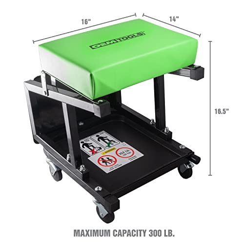 OEMTOOLS 24904 Mechanic Stool and Step Stool, Rolling Stool Adjustable, Shop Stool 300 Lb. Capacity, Thick Padded Shop Chair Vinyl Seat, Work Seat Five Swivel Casters for Easy Maneuverability
