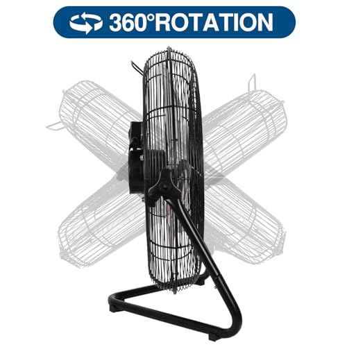 BILT HARD 20 Inch Heavy Duty Floor Fan - 4650 CFM High Velocity, 3-Speed with Wall-Mounting System, Industrial Shop Fan for Commercial, Garage, and Greenhouse