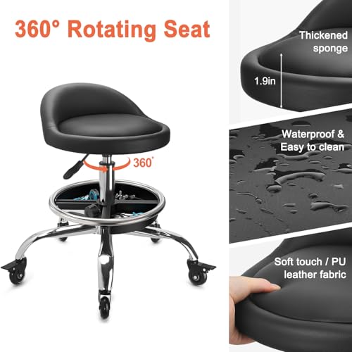 LWADALN Garage Mechanic Stool Chair, Rolling Workshop Stool with Tool Tray Storage, Height Adjustable Heavy Duty Swivel Task Chair, Mechanic Chair for Garage, Shop, Auto Repair (Style 2)