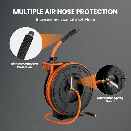 Giraffe Tools TA10 Retractable Air Hose Reel, 3/8" x 25ft, Open Steel