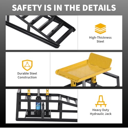 2 Pack Hydraulic Car Ramps 5 Ton Capacity, Heavy Duty Steel Vehicle Ramps with 9.8"-15" Adjustable Height for Oil Changes & Maintenance, Low Profile Wide Deck for Cars SUVs Trucks