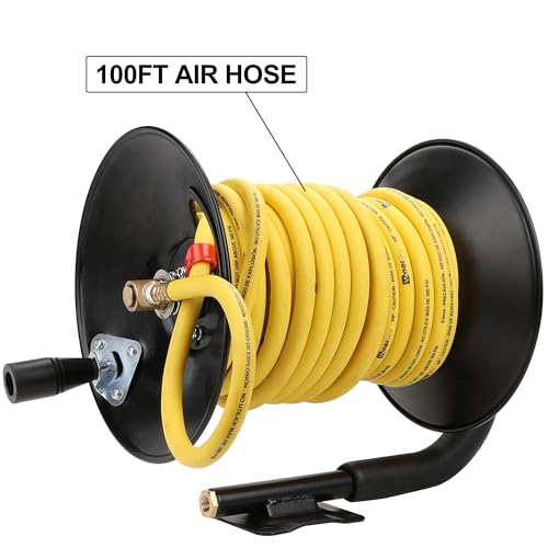 WYNNsky Manual Hose Reel, Suitable for 100FT Air Compressor Hose with 1/4’’ NPT Threads