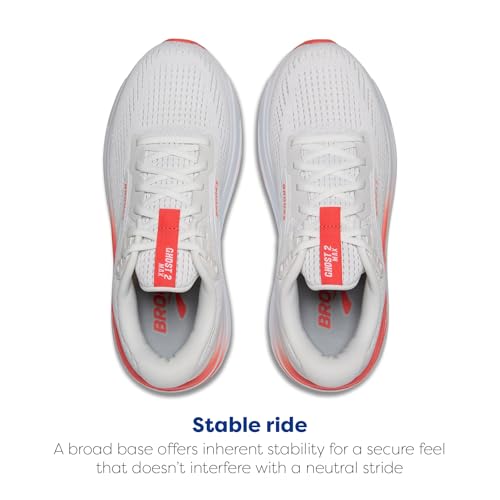 Brooks Women’s Ghost Max 2 Neutral Running & Walking Shoe - White/Hot Coral - 7.5 Medium