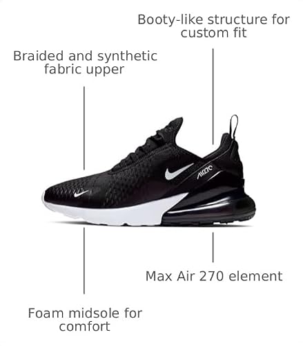 Nike Men's Air Max 270 Shoes, Black/Anthracite-White-Solar Red, 10.5