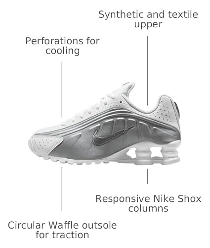 Nike Shox R4 Big Kids' Shoes (CW2626-101, White/White/Bright Crimson/Metallic Silver) Size 5.5