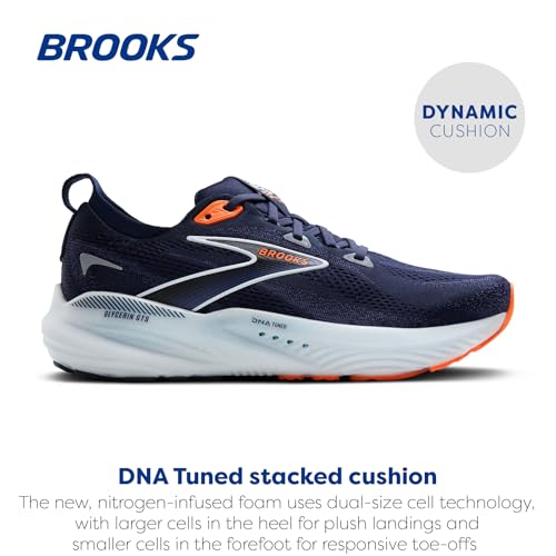 Brooks Men’s Glycerin GTS 22 Supportive Running Shoe - Peacoat/Blue Ribbon/Orange - 10 Medium
