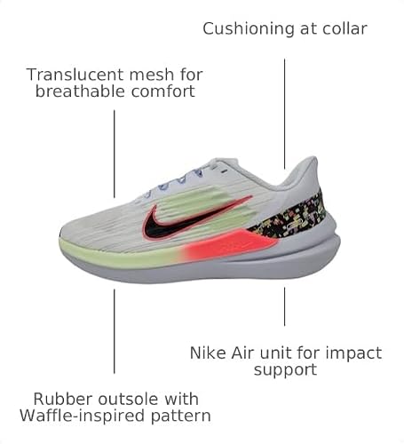 Nike Air Winflo 9 Women's Running Sneakers, White/Multi-Color-Hot Punch, 6.5 M US