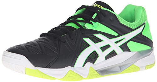 ASICS Men's Gel-Cyber Sensei Volleyball Shoe, Black/White/Green Gecko, 7 M US