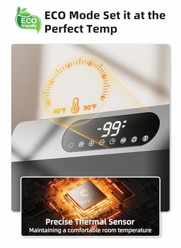 Brightown Smart Wall Heater, 1500W Electric Space Heater for Indoor Use, 5 Optional Modes, Adjustable Thermostat, Remote Control, Energy Efficient Easy-Mount Heater for Bedroom, Works with Alexa, Grey