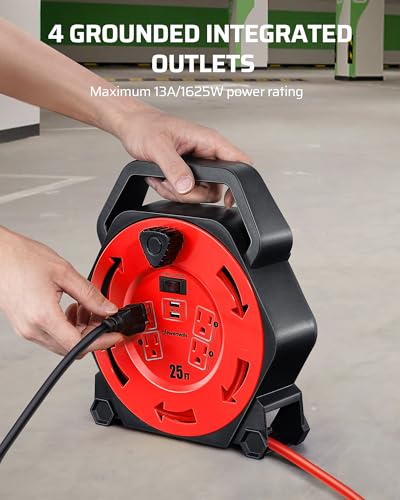 DEWENWILS 25FT Extension Cord Reel, Hand Wind Retractable Cord Reel
