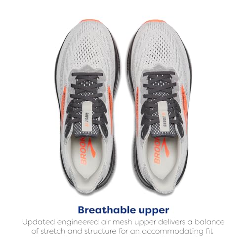 Brooks Men’s Ghost 17 Neutral Running Shoe - Oyster Mushroom/Orange/Ebony - 11.5 Medium