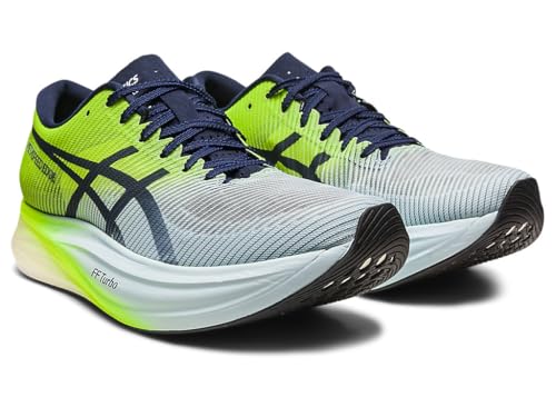 ASICS Unisex METASPEED Edge+ Running Shoes, 10M / 11.5W, Sky/Hazard Green