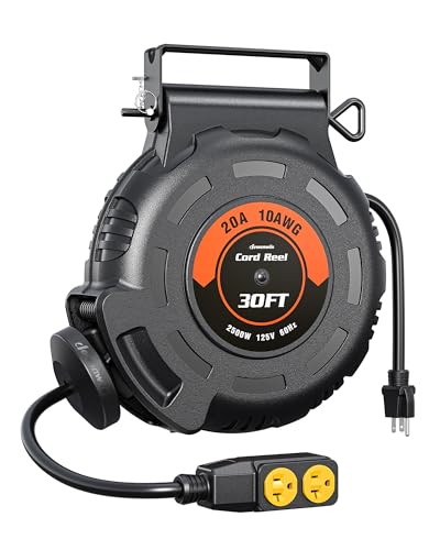 DEWENWILS 20Amp Retractable Extension Cord Reel,10AWG SJTW Industrial Cable