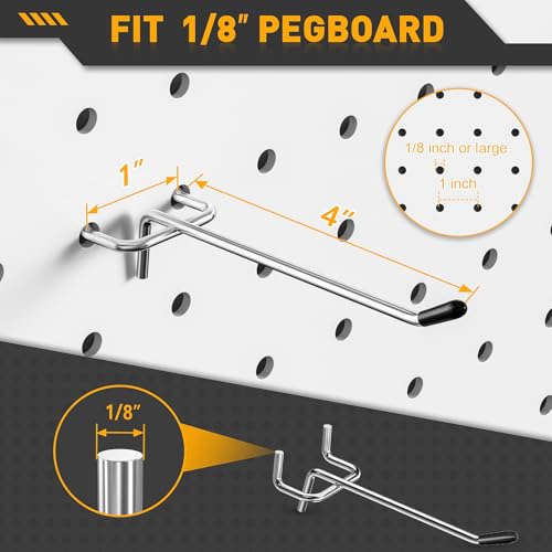 WIESVOP Pegboard Hooks, 25 Pack 4 inch Peg Board Organizer Accessories for Hanging Fit 1/8" Metal Peg Board Hooks for Garage, Workshop, Office, Craft Storage, Kitchen