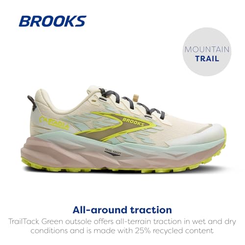 Brooks Women’s Cascadia 19 Mountain Trail Running Shoe - Coconut/Misty Blue/Ebony - 7 Medium