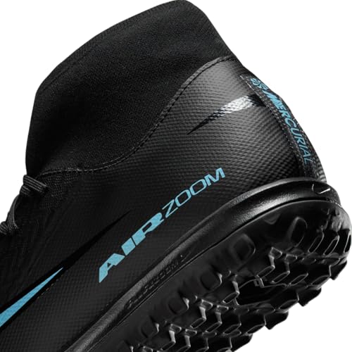 Nike Mercurial Superfly 10 Academy Turf High-Top Soccer Shoes (Black/Ice Blue) Size 12