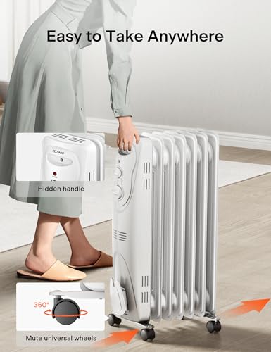 PELONIS Radiator Heater for Large Space, Electric Oil Filled Radiator, Dual Knobs, 1500W, Quiet Space Heater, 3 Modes, Tip-over Protection