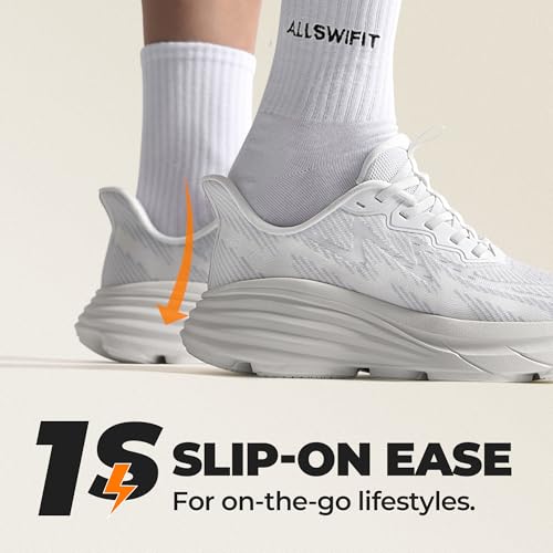 ALLSWIFIT Women's Slip On Walking Shoes Hands-Free Cushion Running Tennis ActiveSolid Non-Slip Comfortable Workout Gym Athletic Fashion Sneakers,Size 8,White,AWUMRS2512