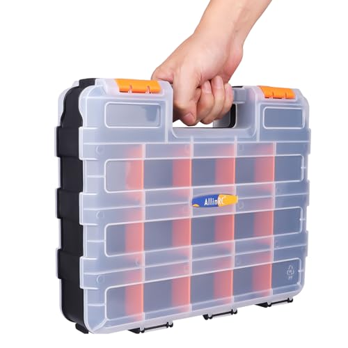 AllinRC Small Parts Organizer Double Sided Parts Organizer with Removable Dividers 34-Compartments Storage Bins for Hardware, Screws, Nuts, Bolts, Washers, Nails, Fasteners, Tools