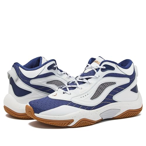 SHAQ Speed Demon 2.0 High Top Basketball Shoes for Men, Indoor or Outdoor Court Basketball Mens Sneakers - Black or White and Blue Size 8 to 13 - White/Dark Blue, 13 Medium