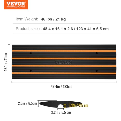 VEVOR Rubber Curb Ramps for Driveway, 2 Pack Threshold Bridge, 33069 lbs Load Capacity, 2.5" Rise, with Reflective Safety Strips, Ideal for Cars, RVs, Scooters and Motorcycles to Prevent Car Scraping